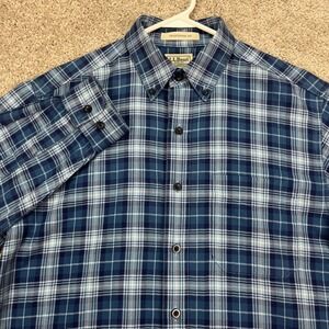 LL Bean Men Flannel Shirt Traditional Fit Small Blue Plaid Blue Cotton Button Up